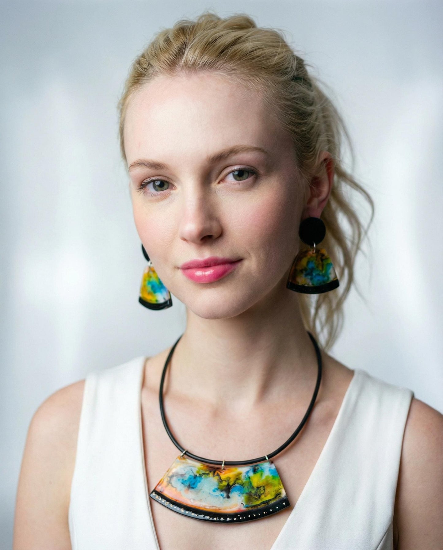 Alcohol Ink Jewelry Set with Necklace & Earrings