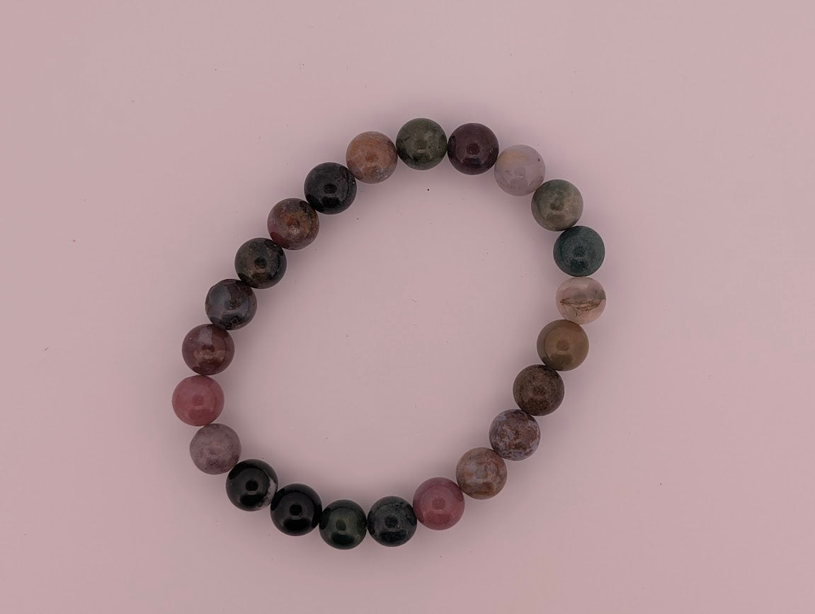 Indian Agate Bracelet — Chip & 8mm Round Beads