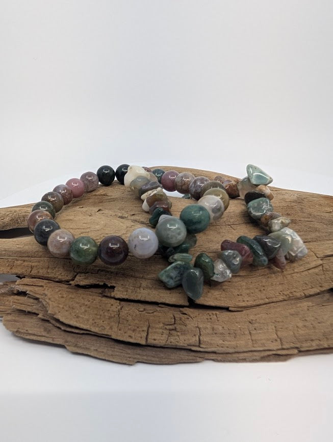 Indian Agate Bracelet — Chip & 8mm Round Beads