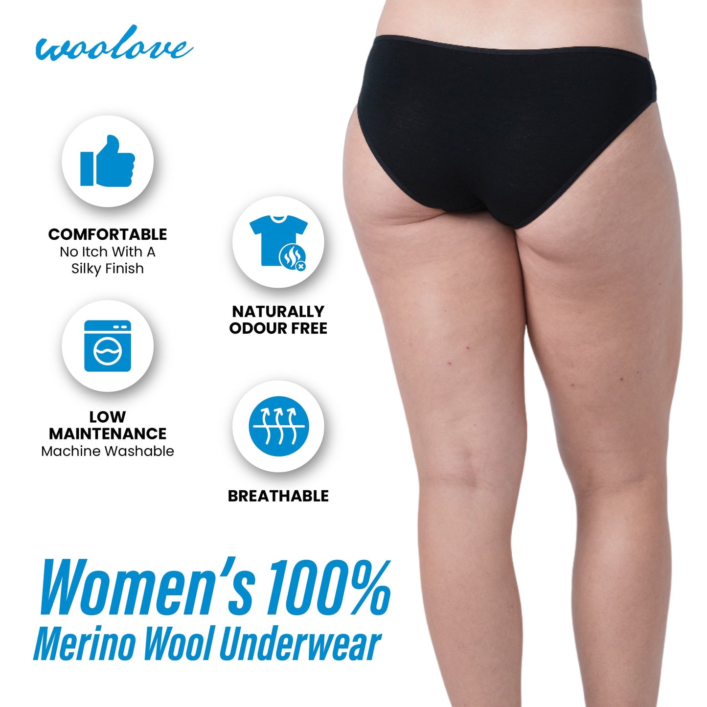 Women's Odour Blocking Merino Wool Bikini Brief Underwear - Velora