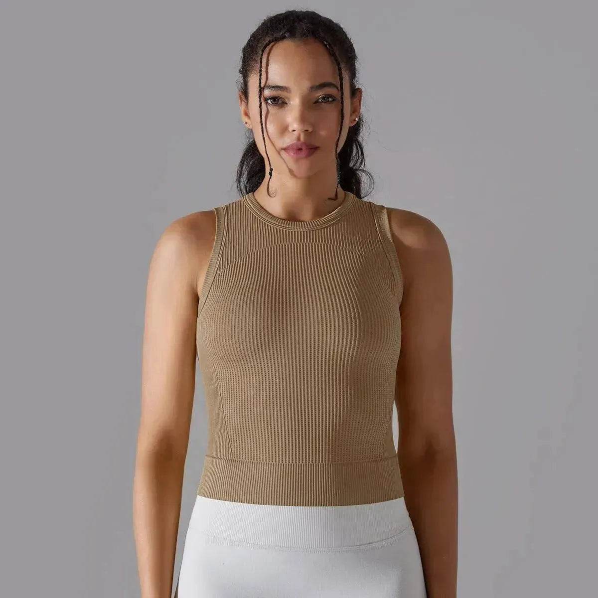 Knitted Solid Color Thread Mid-length Yoga Clothing Top Women - Velora