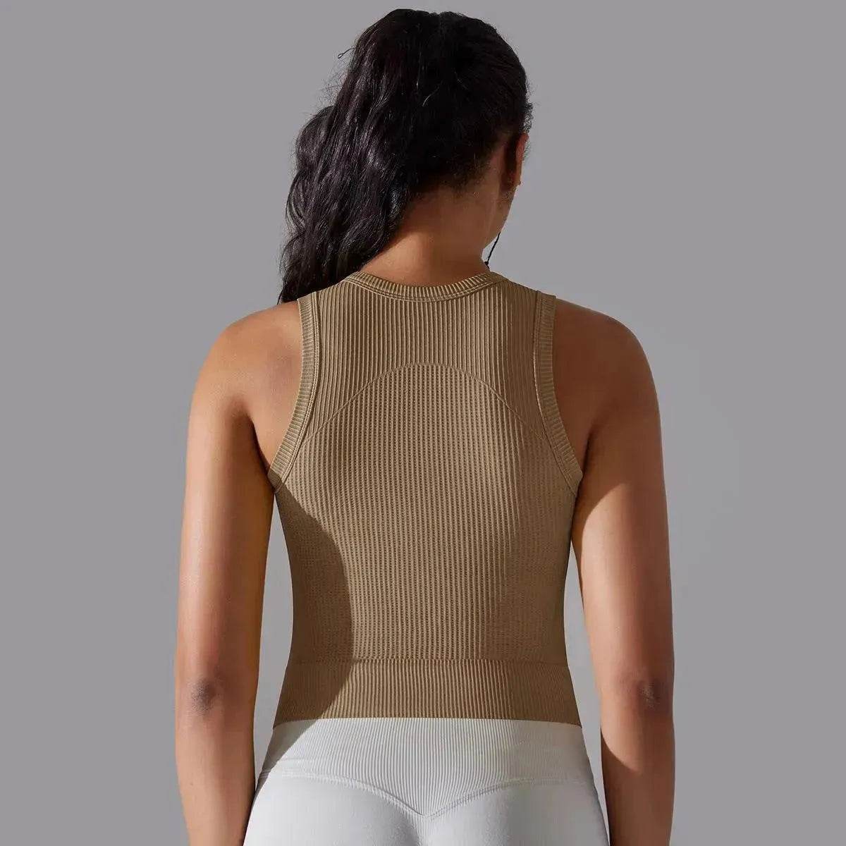 Knitted Solid Color Thread Mid-length Yoga Clothing Top Women - Velora