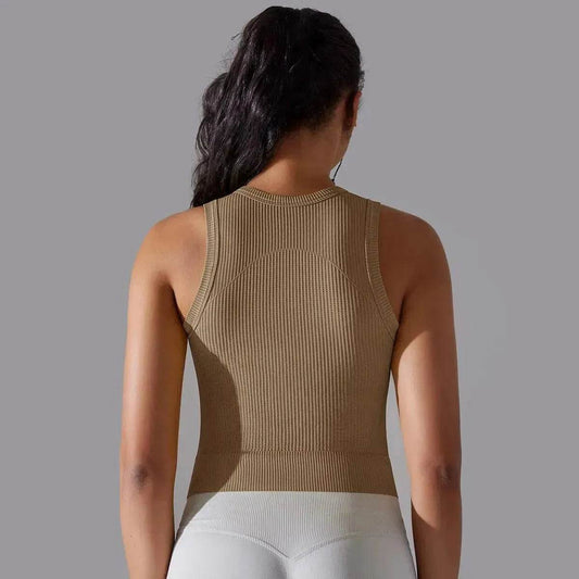 Knitted Solid Color Thread Mid-length Yoga Clothing Top Women - Velora