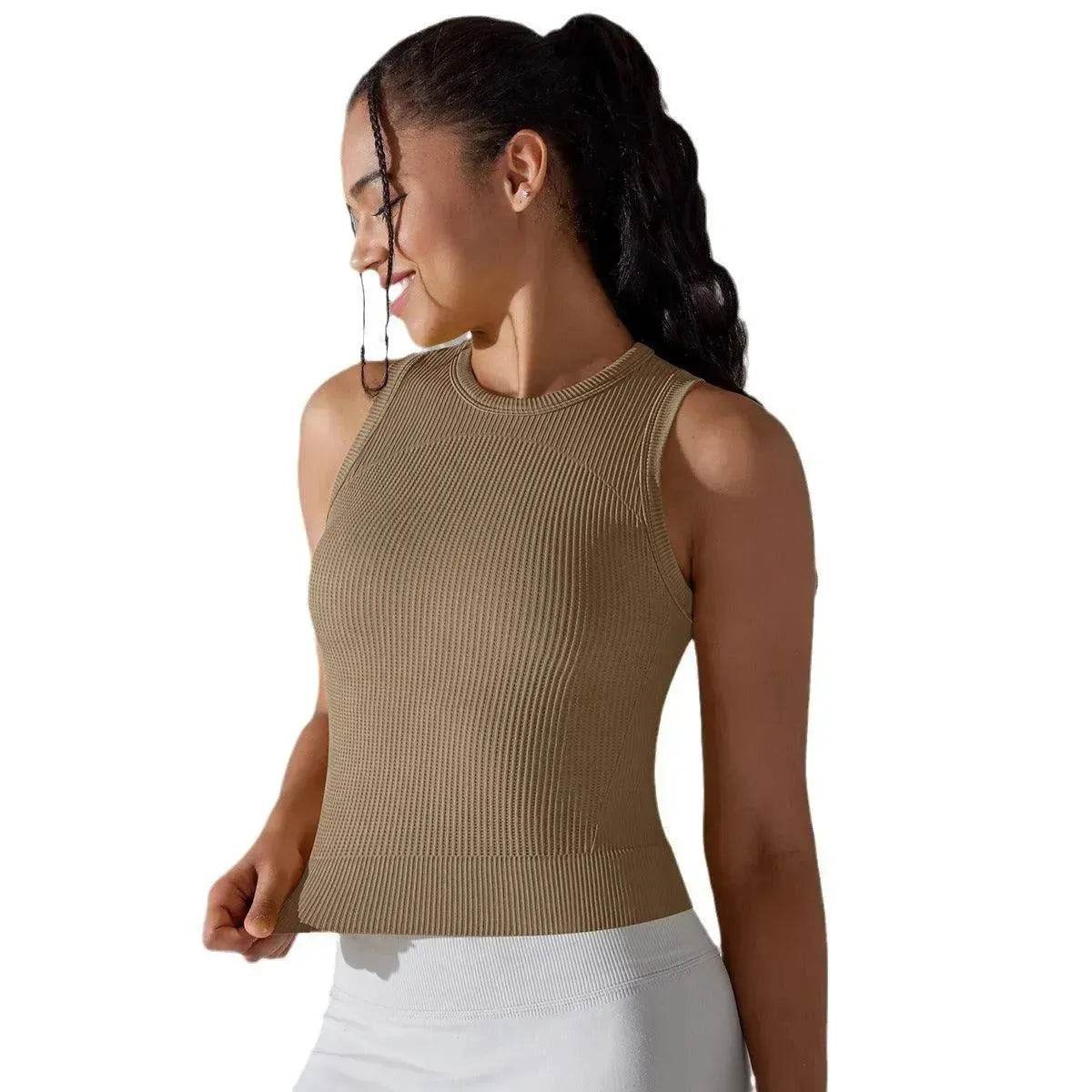 Knitted Solid Color Thread Mid-length Yoga Clothing Top Women - Velora