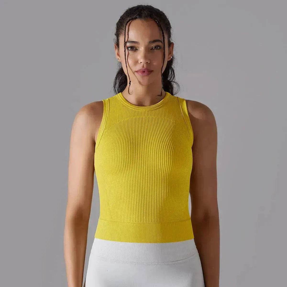 Knitted Solid Color Thread Mid-length Yoga Clothing Top Women - Velora