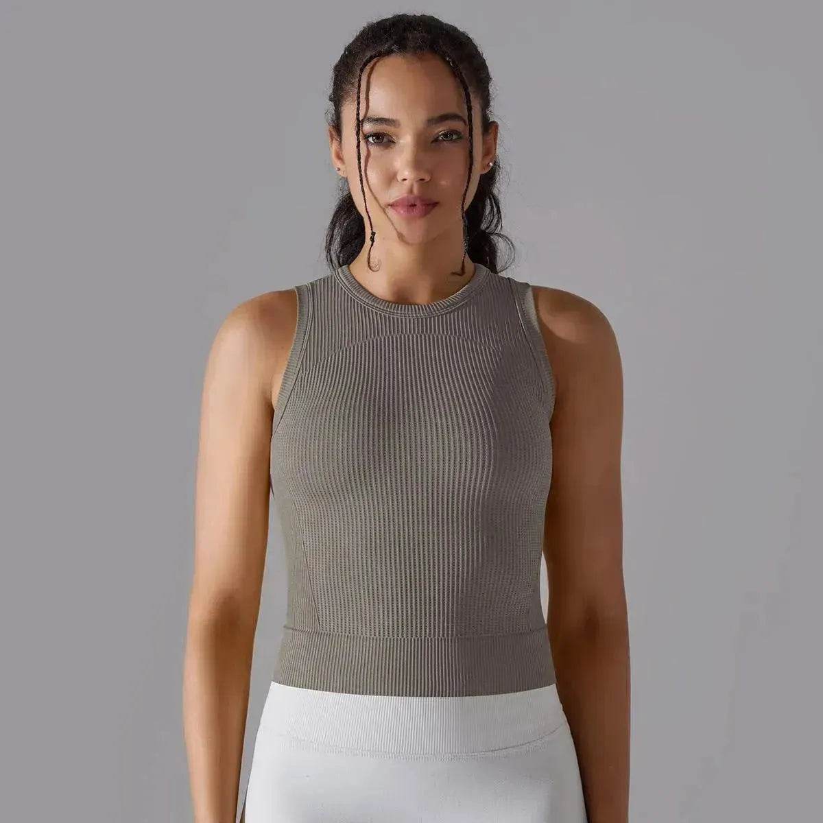 Knitted Solid Color Thread Mid-length Yoga Clothing Top Women - Velora