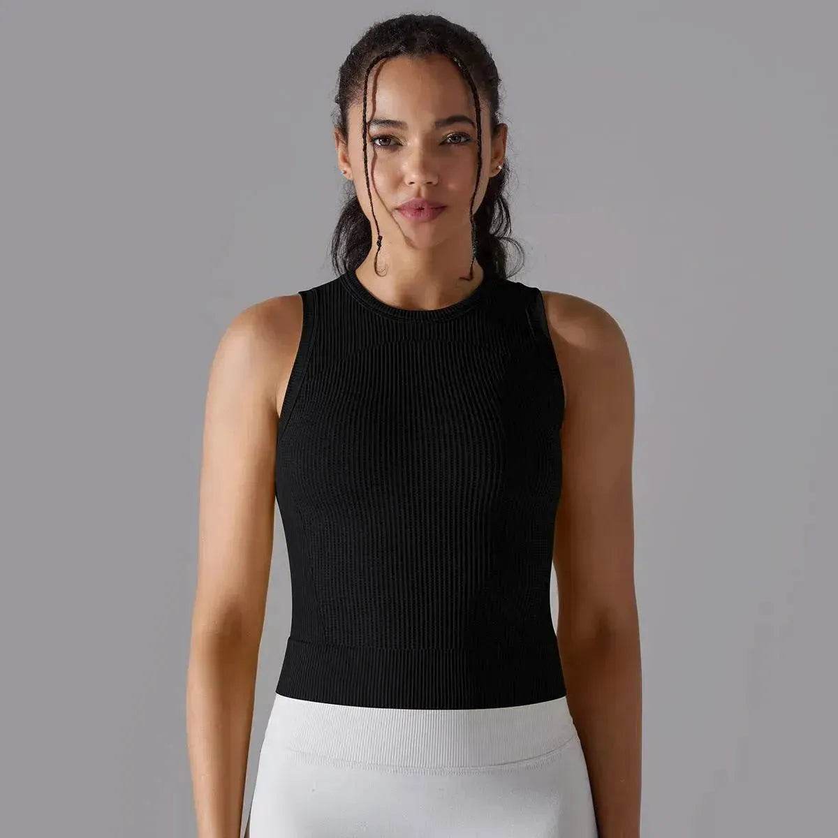 Knitted Solid Color Thread Mid-length Yoga Clothing Top Women - Velora