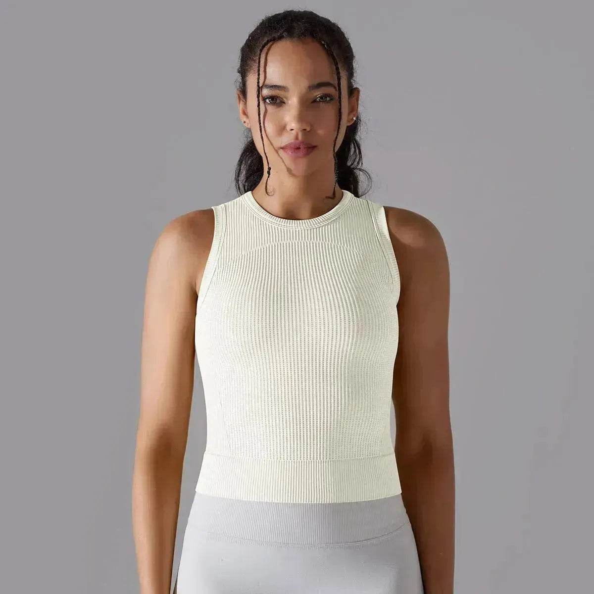 Knitted Solid Color Thread Mid-length Yoga Clothing Top Women - Velora