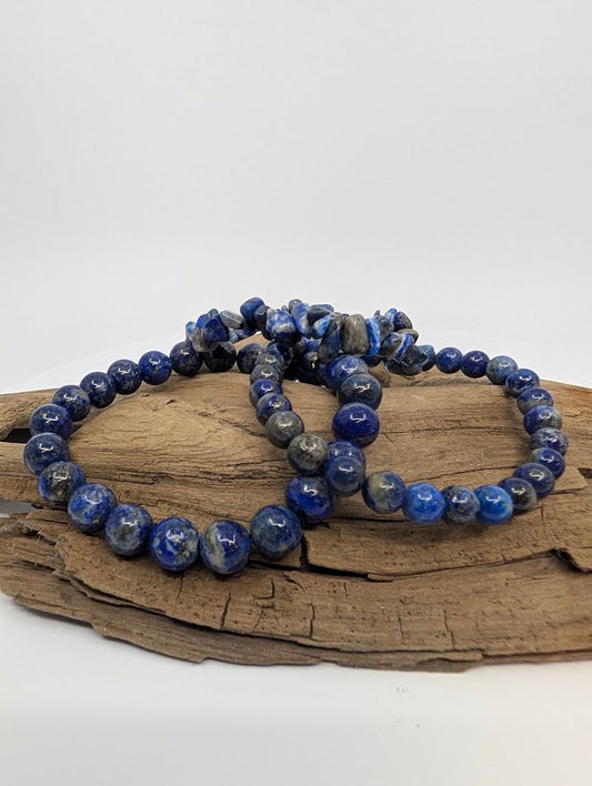 Lapis Lazuli Bracelet — Chip, 6mm & 8mm Round Beads