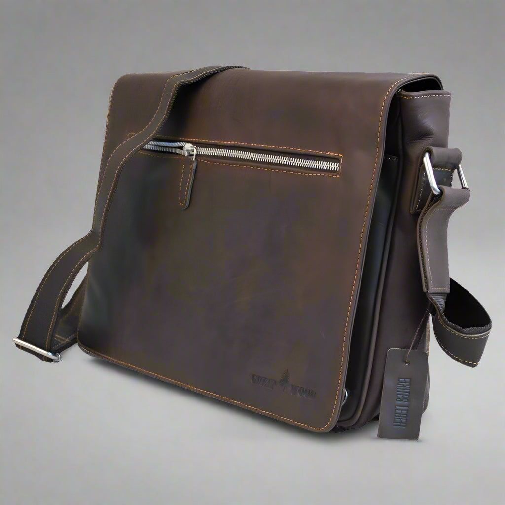 Greenwood Leather Laptop Bag. Premium Waxed Pull-Up Leather Messenger Bag Boutique of Leathers/Open Road