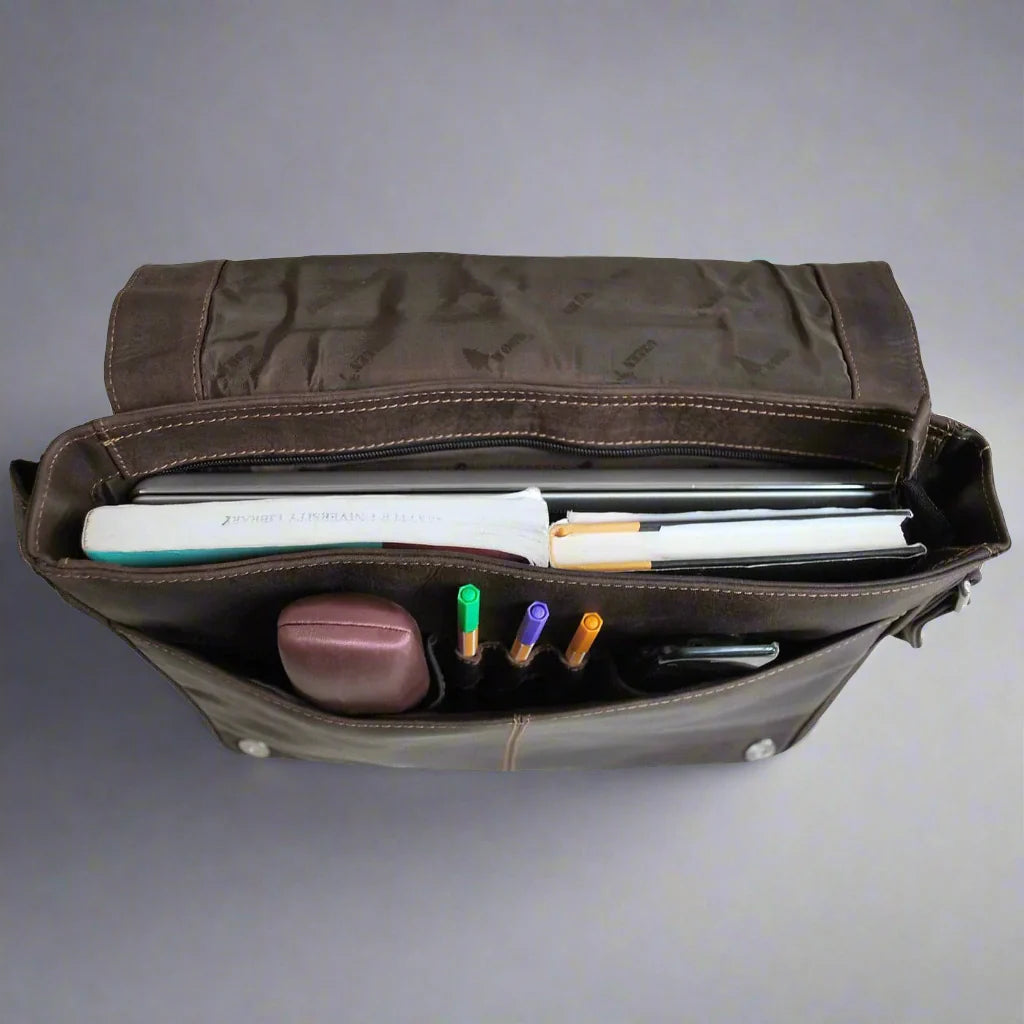 Greenwood Leather Laptop Bag. Premium Waxed Pull-Up Leather Messenger Bag Boutique of Leathers/Open Road