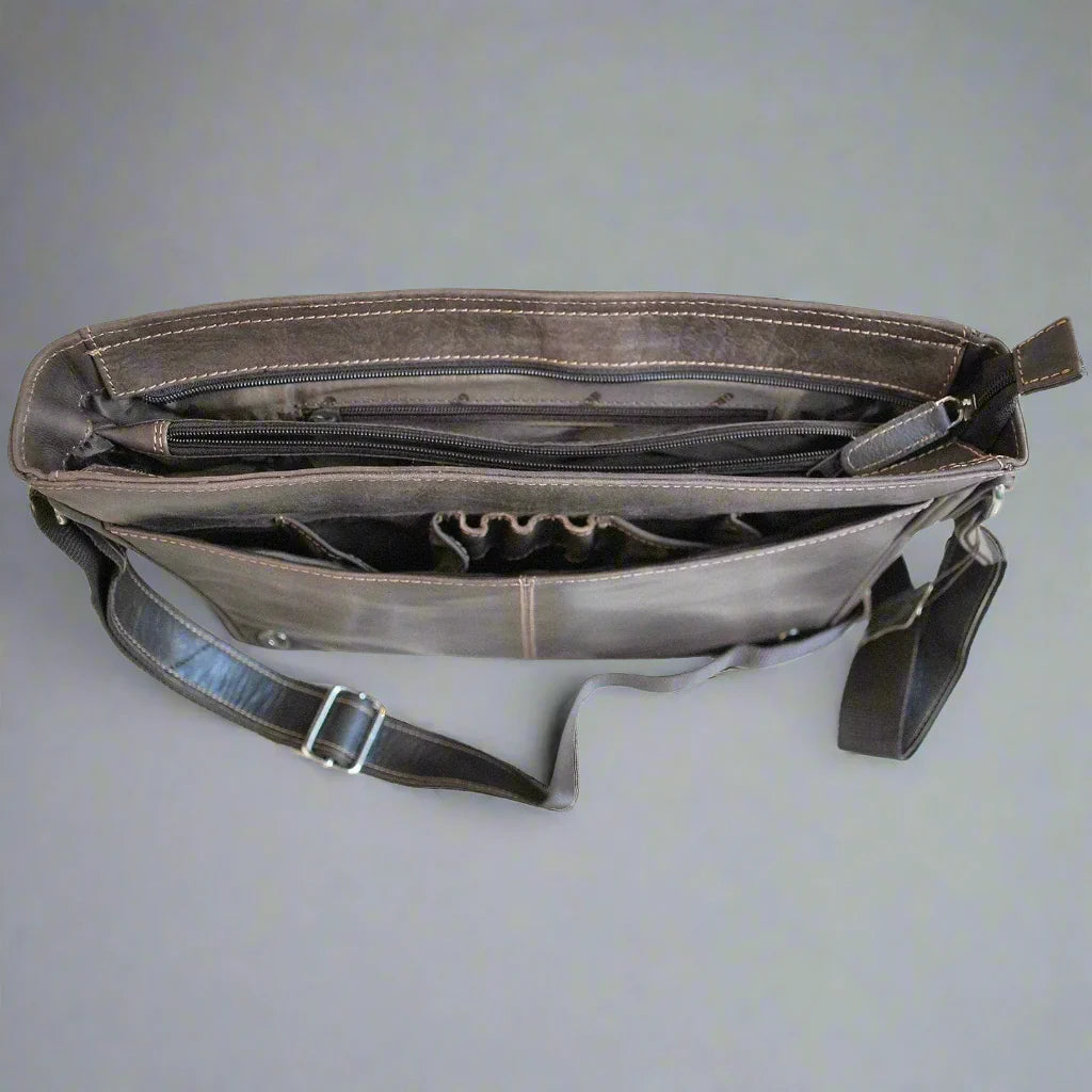 Greenwood Leather Laptop Bag. Premium Waxed Pull-Up Leather Messenger Bag Boutique of Leathers/Open Road