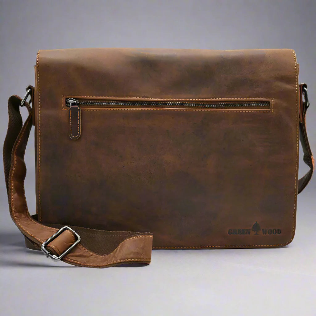 Greenwood Leather Laptop Bag. Premium Waxed Pull-Up Leather Messenger Bag Boutique of Leathers/Open Road