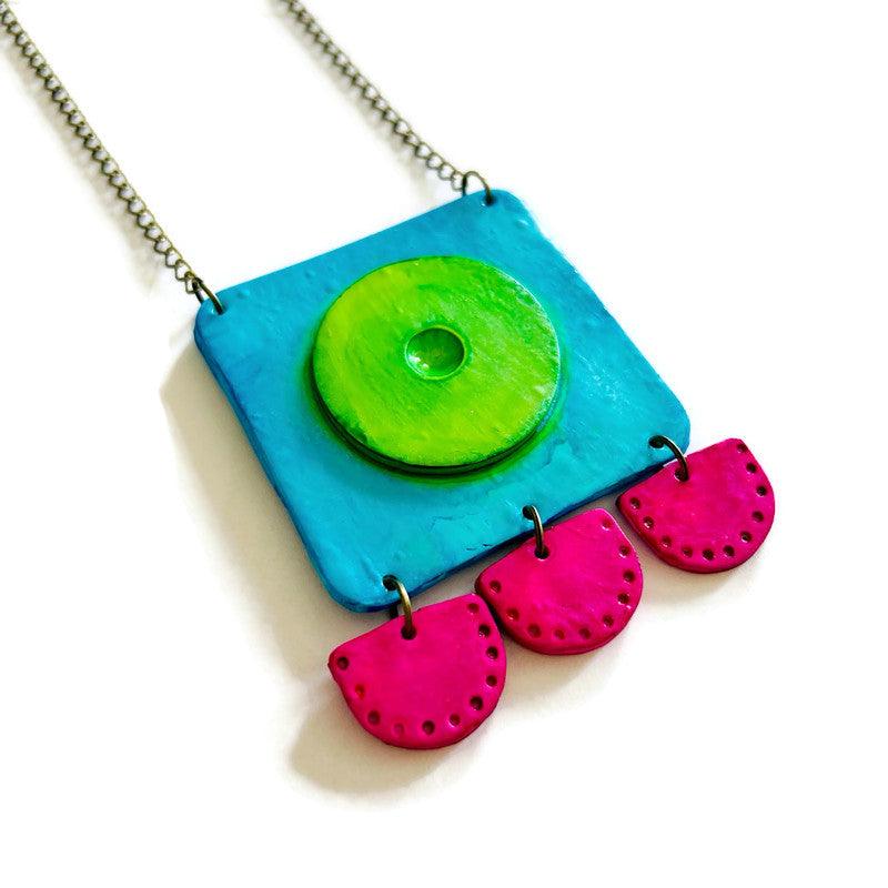 Large Neon Geometric Pendant Handmade - Velora Luxury Fashion