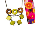 Layered Statement Necklace in Chartreuse Green, Bronze & Gold - Velora Luxury Fashion