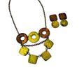 Layered Statement Necklace in Chartreuse Green, Bronze & Gold - Velora Luxury Fashion