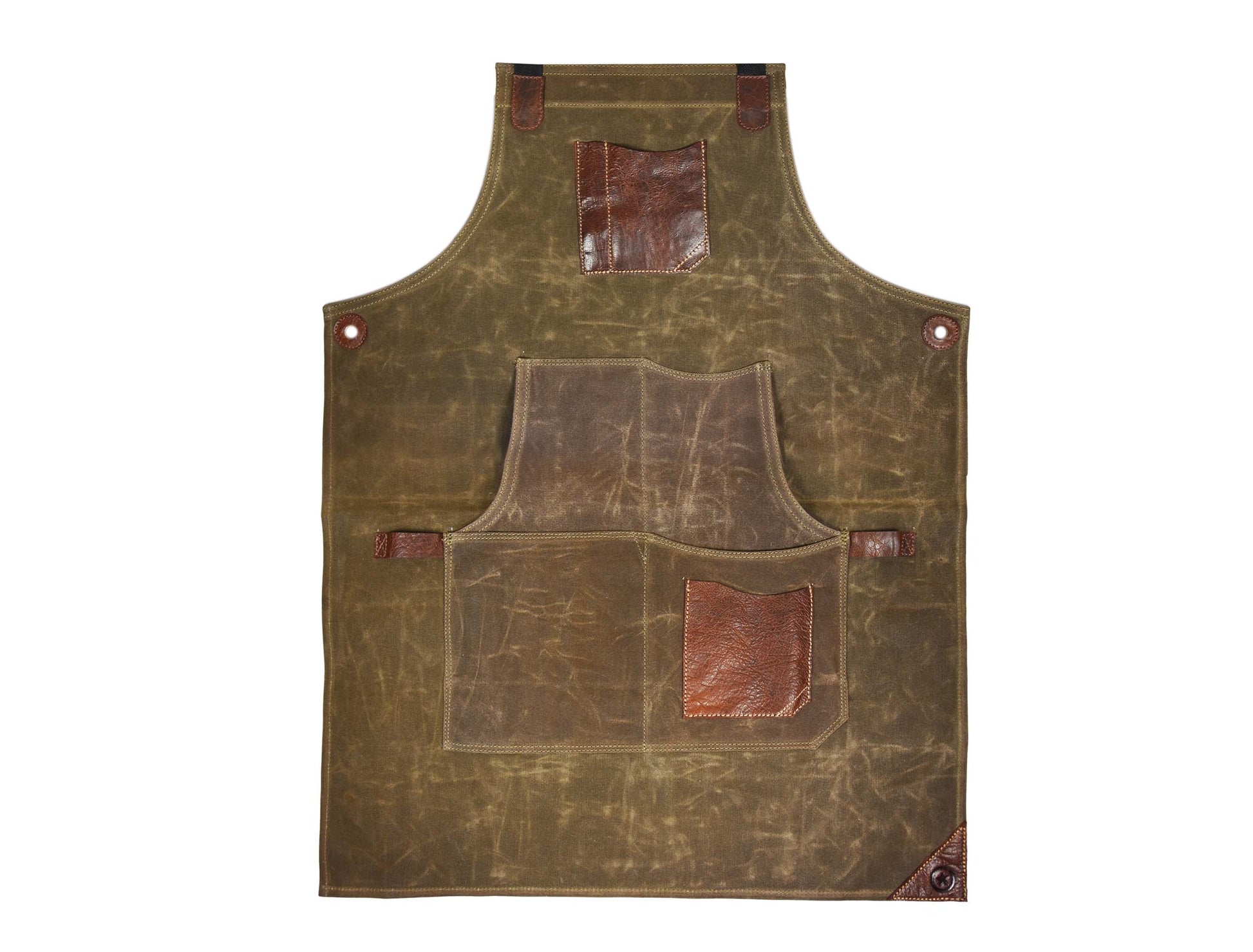 Leather Canvas Apron - Seaweed Green - Velora Luxury Fashion