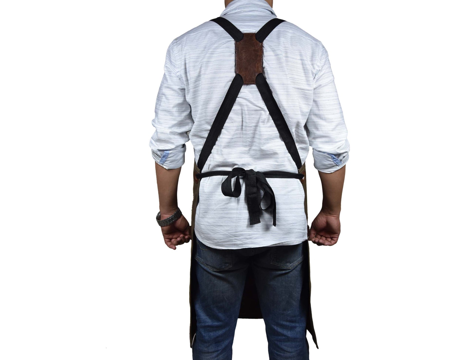 Leather Canvas Apron - Seaweed Green - Velora Luxury Fashion