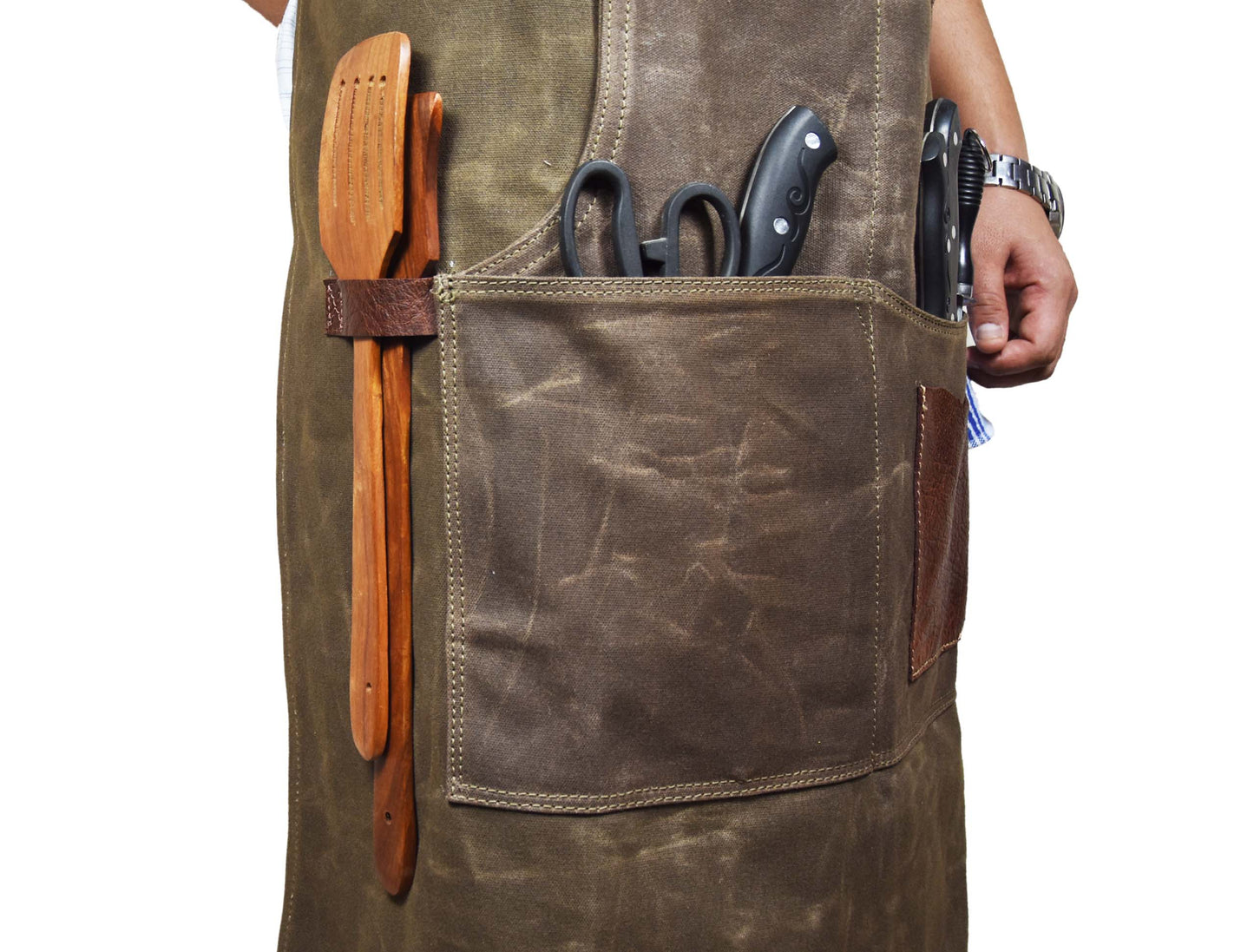 Leather Canvas Apron - Seaweed Green - Velora Luxury Fashion