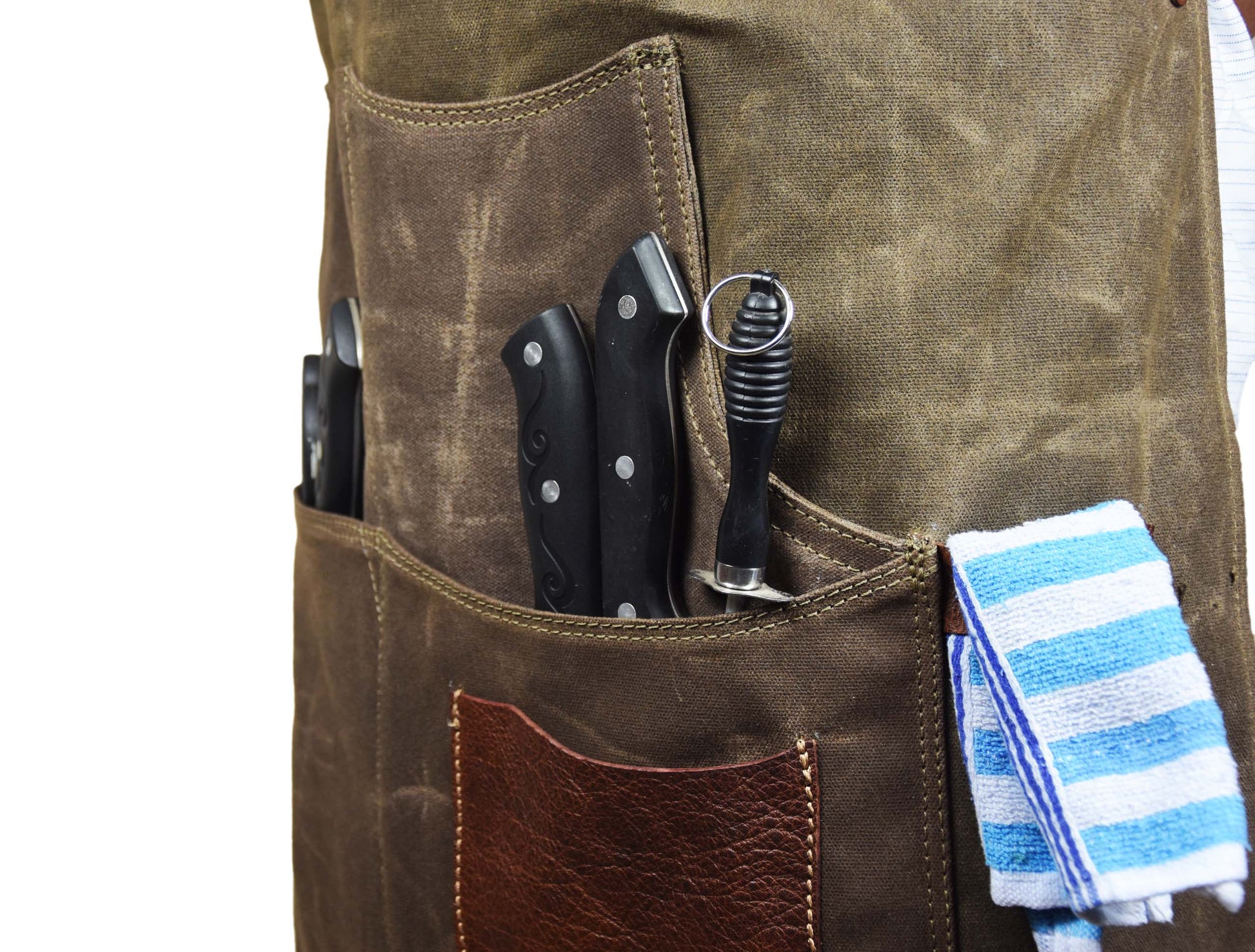 Leather Canvas Apron - Seaweed Green - Velora Luxury Fashion