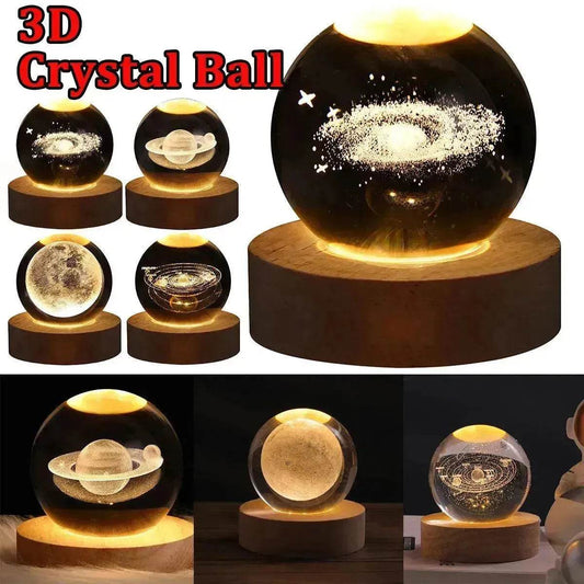 LED Night Light Galaxy Crystal Ball Table Lamp 3D Planet Moon Lamp Bedroom Home Decor For Kids Party Children Birthday Gifts - Velora