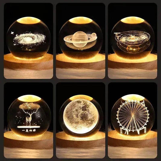 LED Night Light Galaxy Crystal Ball Table Lamp 3D Planet Moon Lamp Bedroom Home Decor For Kids Party Children Birthday Gifts - Velora
