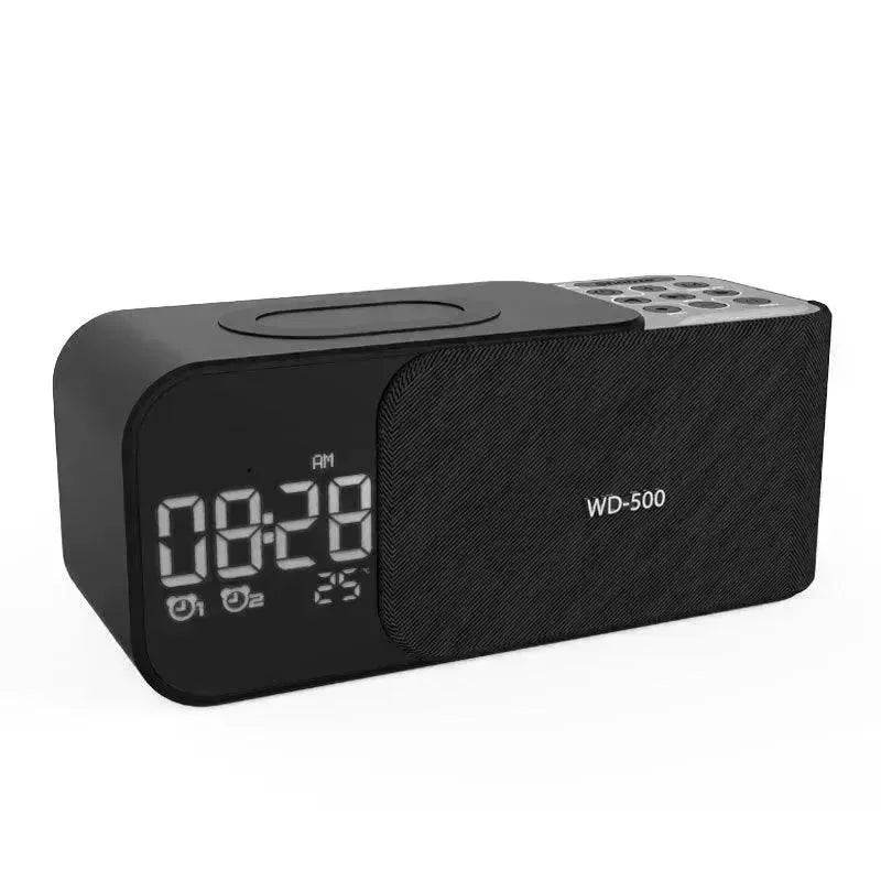 Led Wireless Charging Alarm Clock Fm Radio Bluetooth Speaker With Microphone Temperature Indicator Digital Display Speakers - Velora