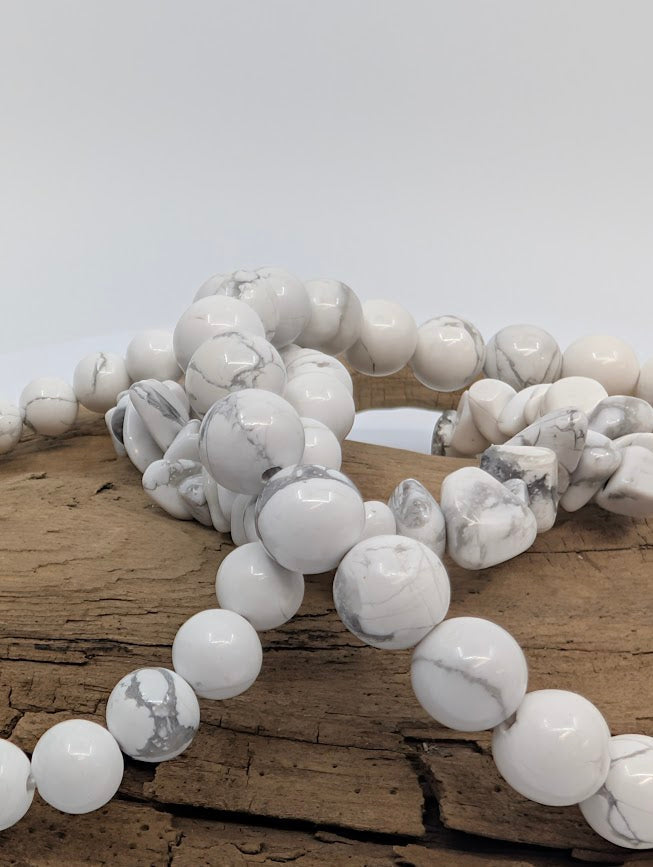 Howlite Bracelet — Chip, 6mm, 8mm & 12mm Round Beads