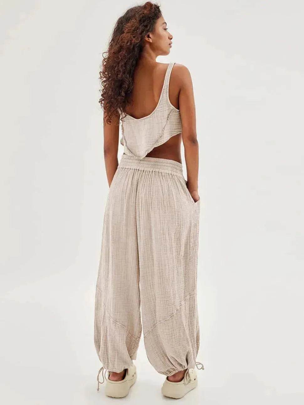 Loose Wide Leg Pants Women Drawstring Leggings Trousers - Velora