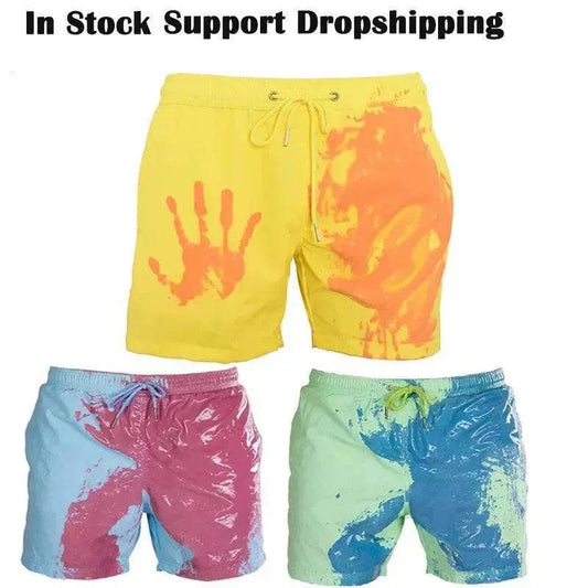 Magical Change Color Beach Shorts Summer Men Swimming Swimsuit Quick Dry - Velora