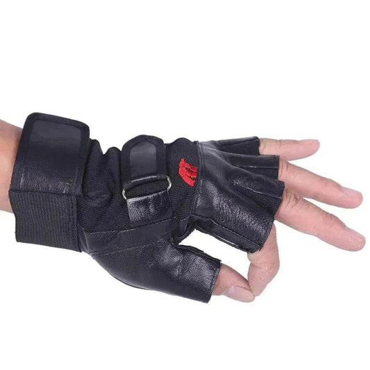 Men's PU Leather Motorcycle Riding Weight Lifting Gym Workout Outdoor Fingerless Glove - Velora