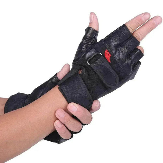 Men's PU Leather Motorcycle Riding Weight Lifting Gym Workout Outdoor Fingerless Glove - Velora