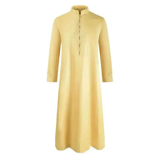 Fashionable and Elegant Men'S Robe Solid Color Embroidered Middle East Arab  Long-Sleeved Foreign Trade Robe Moroccan Men's Jalabiya