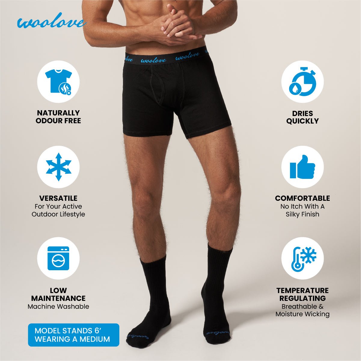Men's 100% Merino Wool Boxer Brief Underwear - Velora