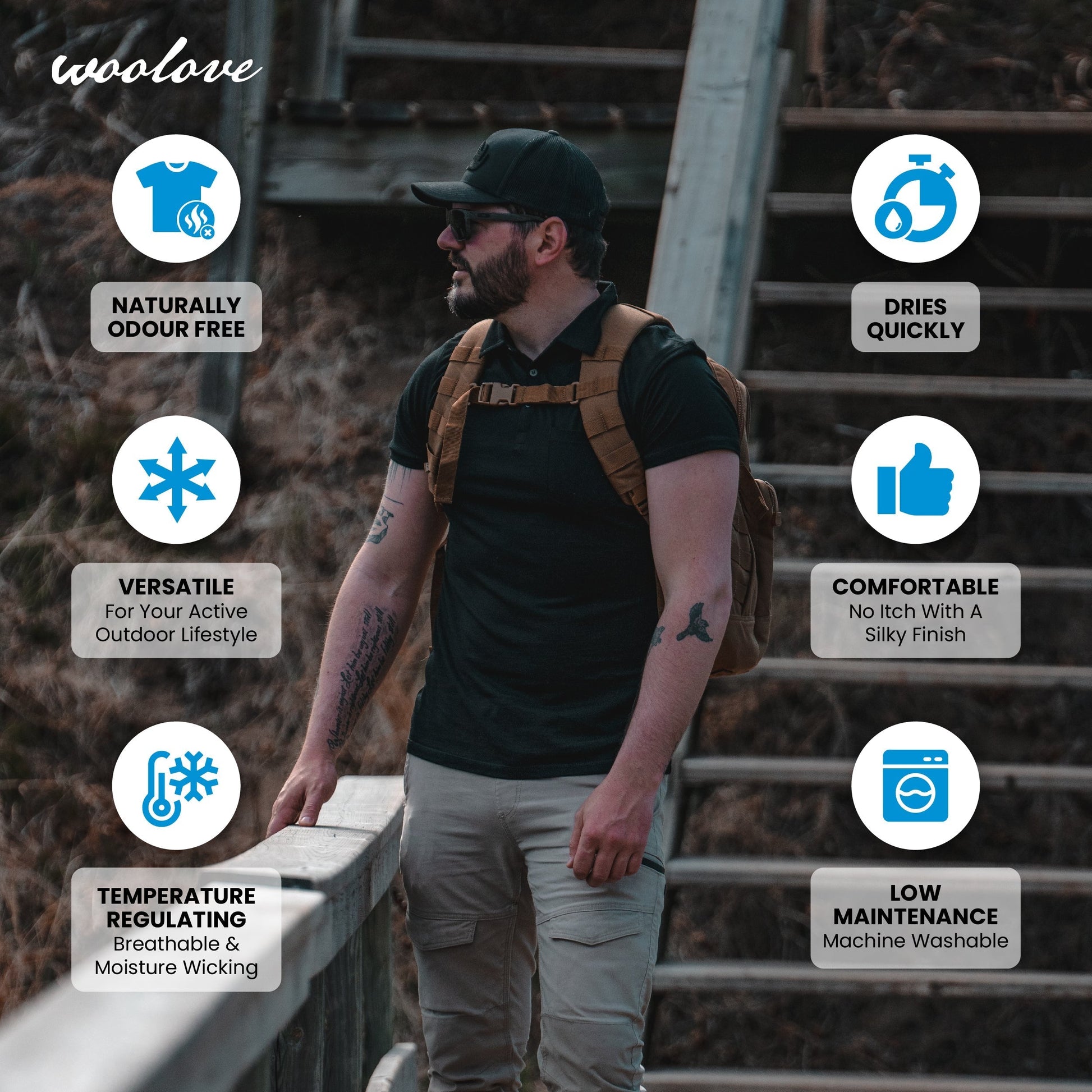 Men's 100% Merino Wool Golf Shirt (with pocket) 175 GSM - Lightweight - Velora