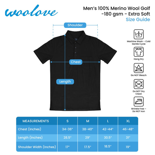 Men's 100% Merino Wool Golf Shirt (with pocket) 175 GSM - Lightweight - Velora
