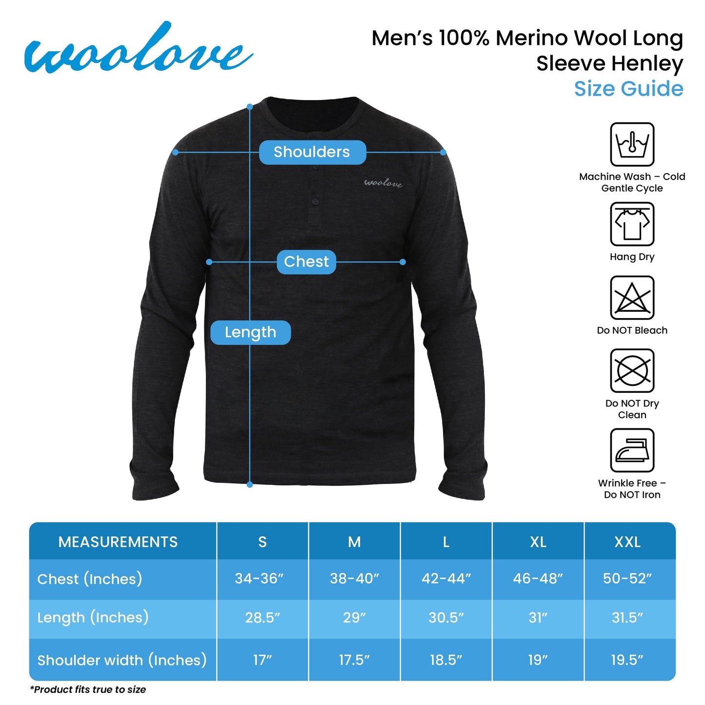 Men's 100% Merino Wool Long Sleeve Henley 190 GSM - Velora