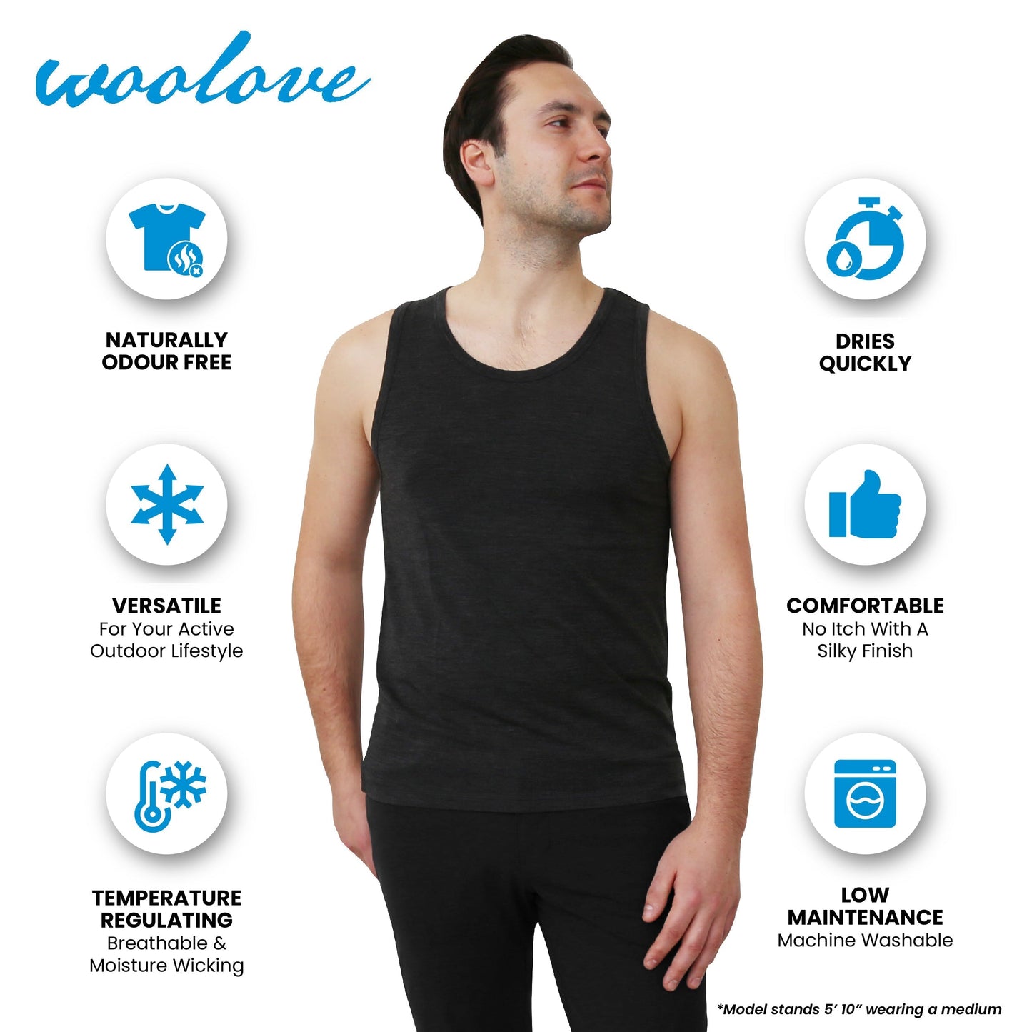 Men's Merino Wool Tank Top with Crew Neck - Velora