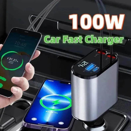 Metal Car Charger 100W Super Fast Charging Car USB And TYPE-C Adapter - Velora
