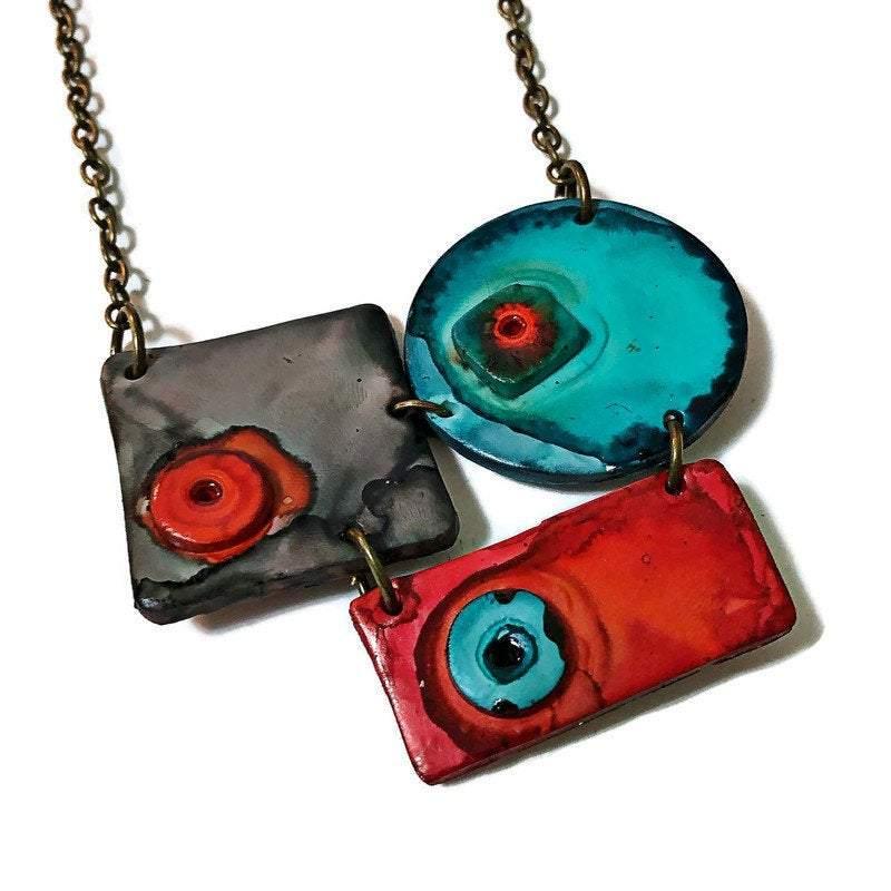 Modern Sculptural Necklace Handmade from Clay & Painted - Velora Luxury Fashion