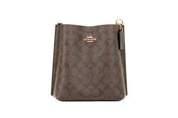 Coach (CA582) Mollie 22 Small Brown Black Coated Canvas Bucket Crossbody Handbag