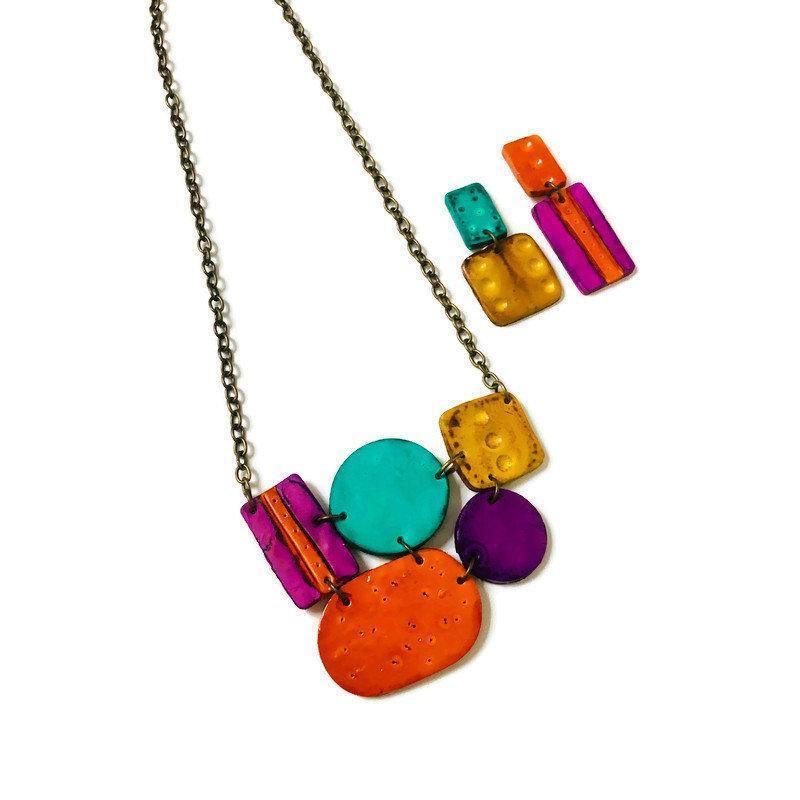 Multicolored Statement Jewelry Set with Necklace & Earrings - Velora Luxury Fashion