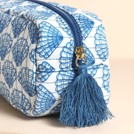 Navy Scallop Shell Makeup Bag