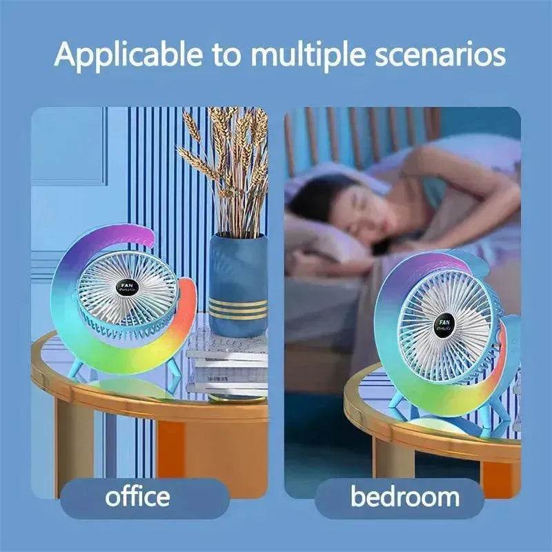 New Bright Night Light Charging Fan Desktop Silent Mini Electric Fan Portable Fan USB - Velora