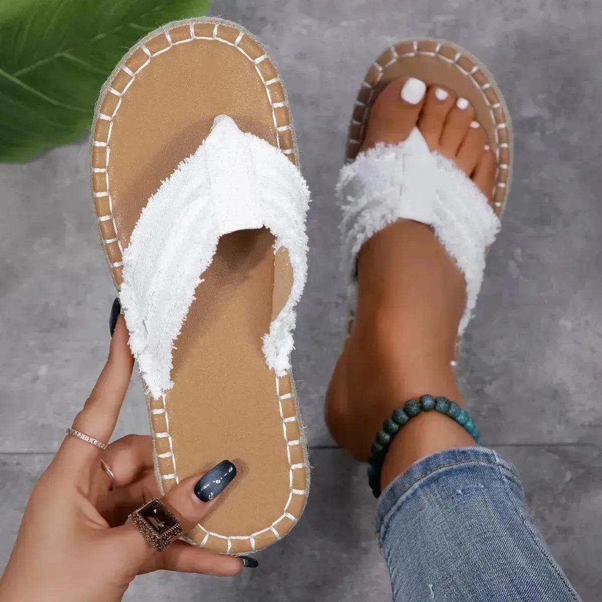 New Canvas Flip Flops Summer Thong Sandals Comfortable Fashion Flat Shoes For Women - Velora