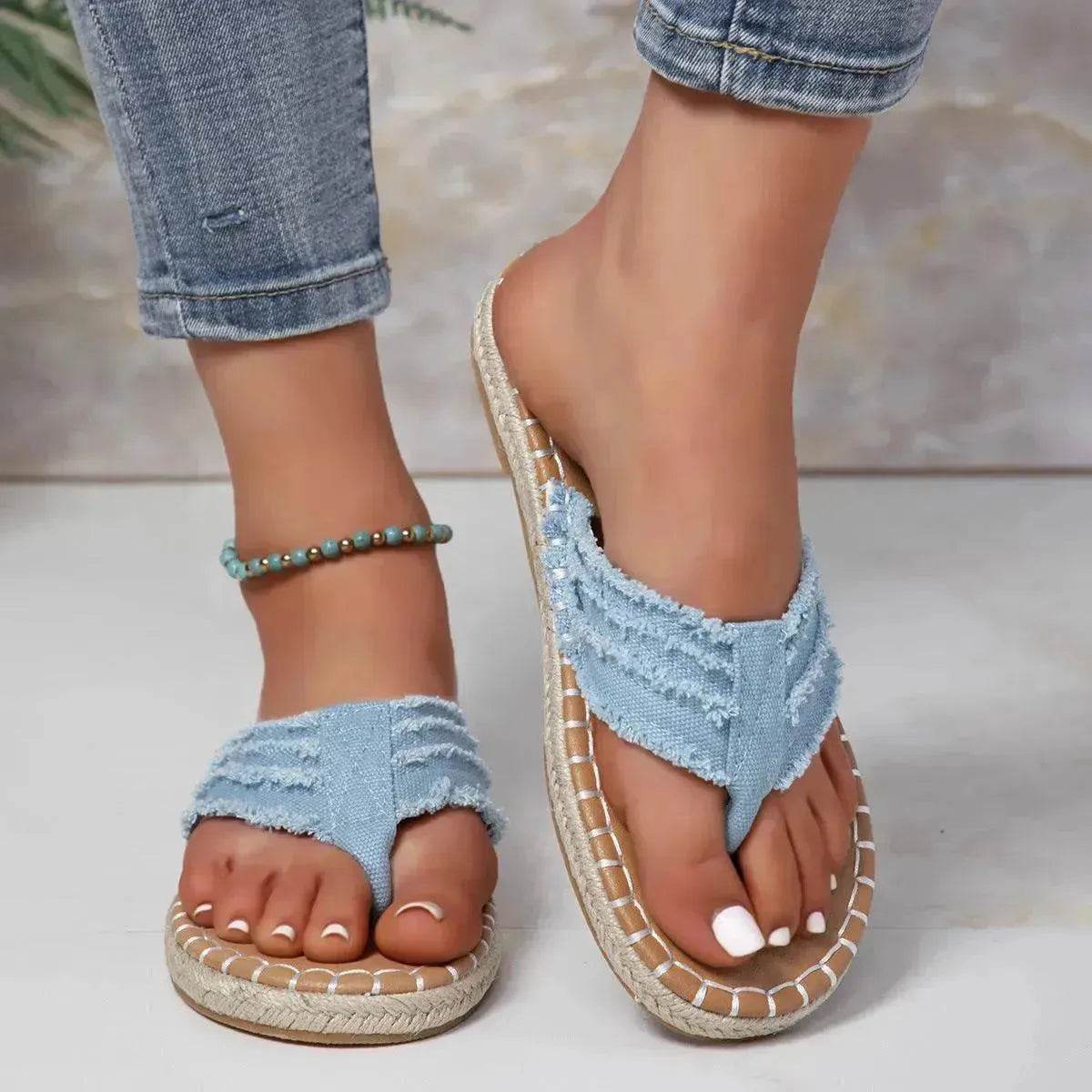 New Canvas Flip Flops Summer Thong Sandals Comfortable Fashion Flat Shoes For Women - Velora