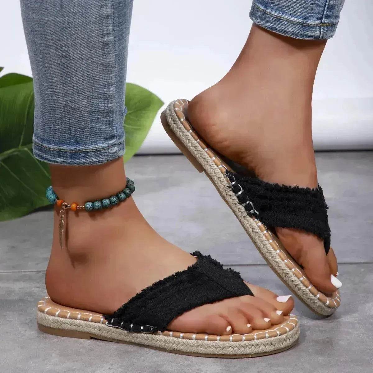New Canvas Flip Flops Summer Thong Sandals Comfortable Fashion Flat Shoes For Women - Velora