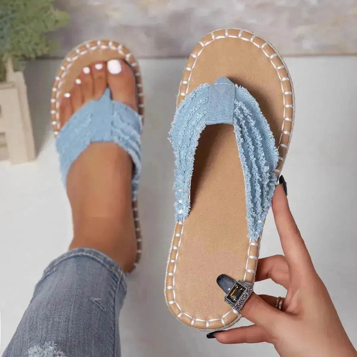 New Canvas Flip Flops Summer Thong Sandals Comfortable Fashion Flat Shoes For Women - Velora