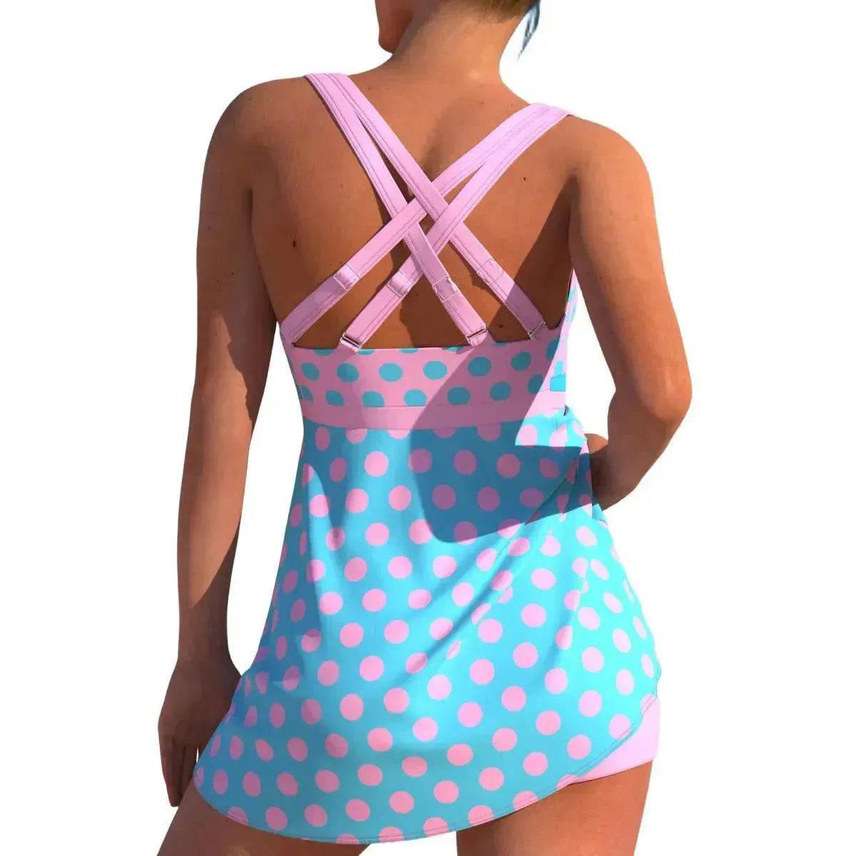 New European And American Plus Size Cherry Blossom Cross Strap Multi-color Skirt Split Women's Swimsuit - Velora