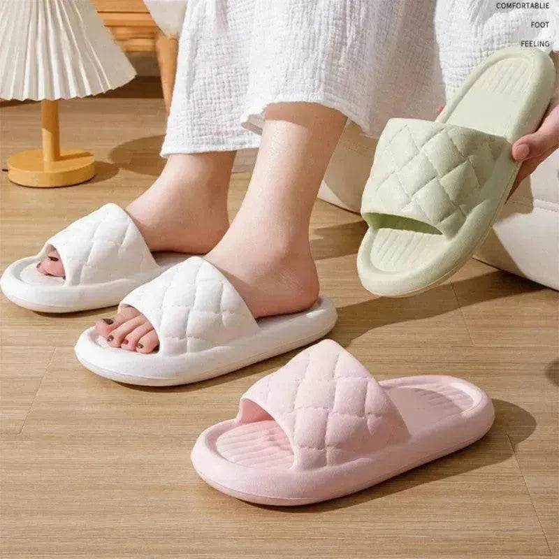New Rhombus Home Slippers Summer Non-slip Floor Bathroom Slipper Lightweight Simple House Shoes For Women Men - Velora